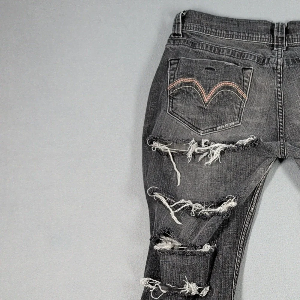 Levis‎ Jeans Womens 13M Black Ripped Denim Low Rise Distressed Straight Leg